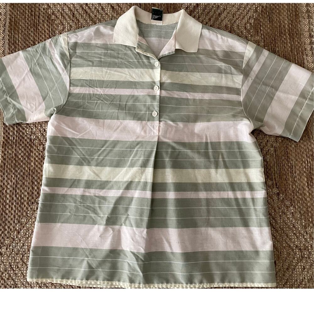 Vtg. 14th Place California tan and pink collared polo 80s/90s SZ Large